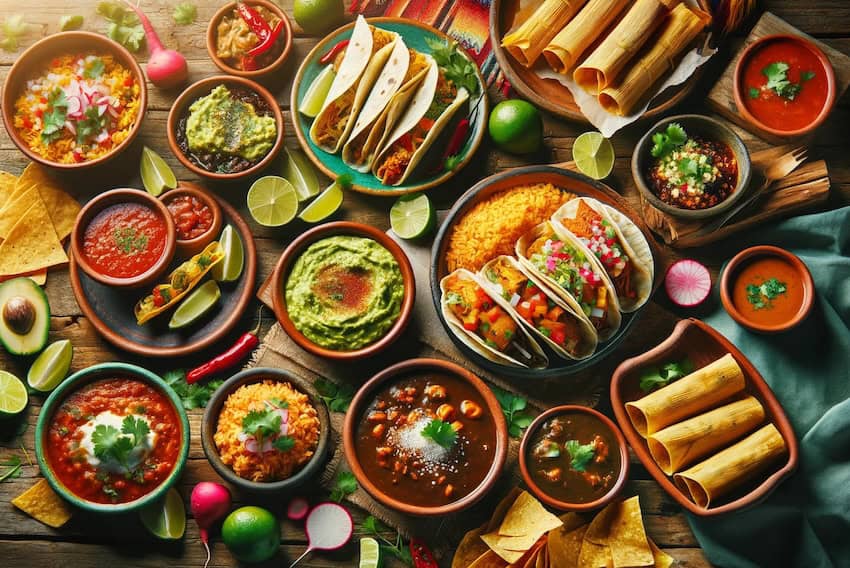 Traditional Mexican dishes spread
